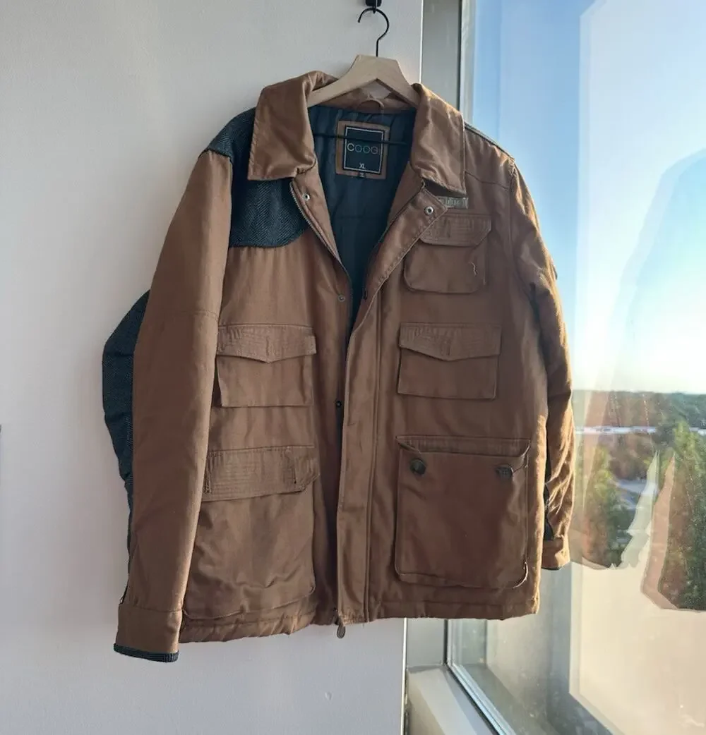 COOGI Brown tactical flight bomber herringbone trim and utility Jacket Men's XL